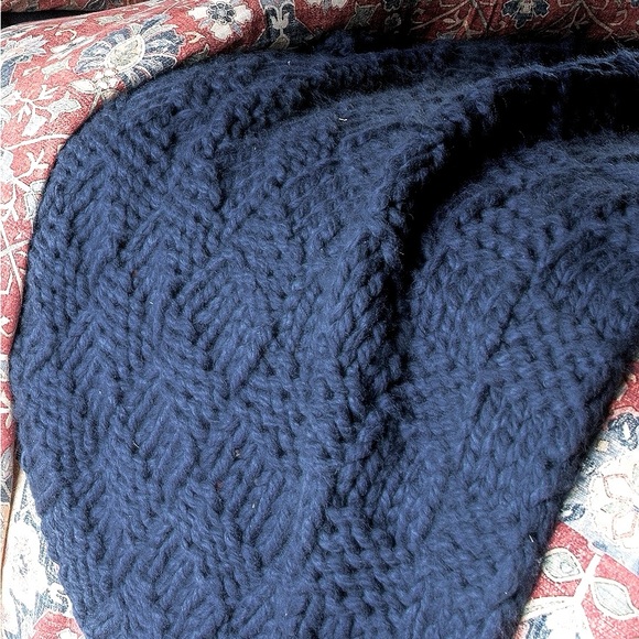 HiEnd ACCENTS navy chess knit throw blanket 50x60 soft cozy wool farmhouse - Picture 8 of 11